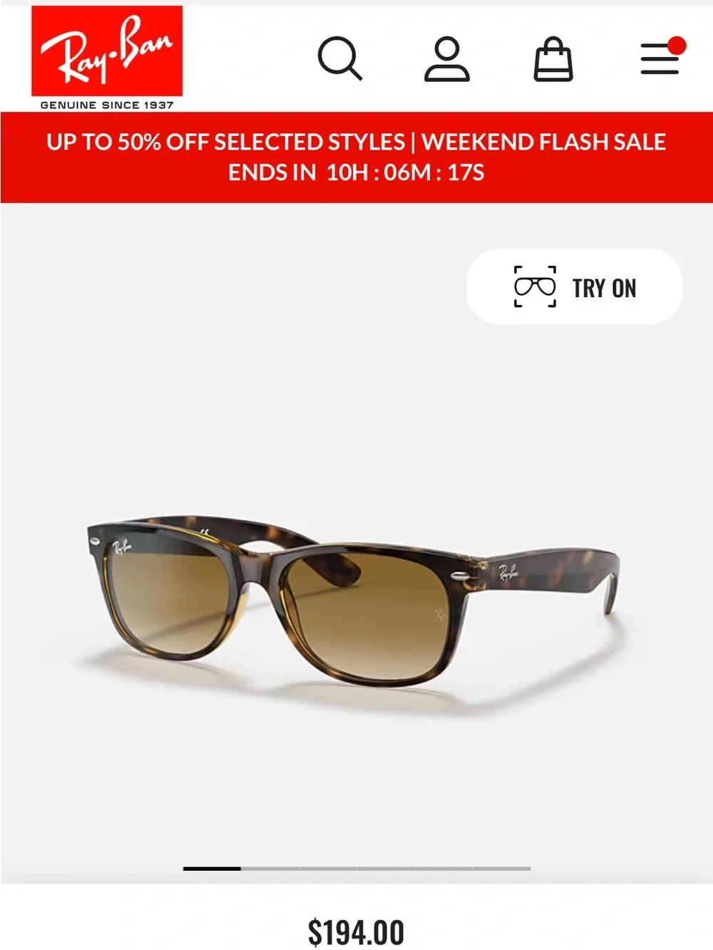 Ray-Ban Black Frame with Amber/Brown Lenses New Wayfarer RB2132